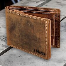 Personalised Custom Engraved RFID Blocking Mens Distressed Hunter leather Wallet, used for sale  Shipping to South Africa