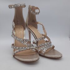 Jessica Simpson Tacones de Sandalia con Tiras Talla 9.5 Zapatos Embellecidos Champagne Plata, usado segunda mano  Embacar hacia Argentina
