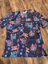 Disney Lilo Stitch Outer space Planet  Alien V Neck Scrub Top  Size XS EUC for sale  Shipping to South Africa