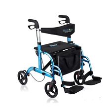 Health Line 2 in 1 Rollator Walker Transport chair Padded Seat 300lb Senior Blue for sale  Shipping to South Africa