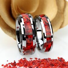 Conjunto de aliança de casamento de tungstênio His And Hers, conjunto de anel de incrustação de opala de fogo vermelho rubi comprar usado  Enviando para Brazil