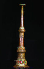 Estátua instrumento musical chifre budismo 18,7" bronze incrustado concha DZI contas pedras preciosas comprar usado  Enviando para Brazil