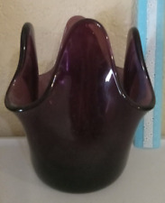 Used, Vtg Handkerchief Art Glass Vase Dish Bowl purple Petal Ground Base Murano Style for sale  Shipping to South Africa