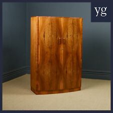 Vintage English Art Deco Walnut Two Door Bow Front Armoire Wardrobe (Circa 1940) for sale  Shipping to South Africa