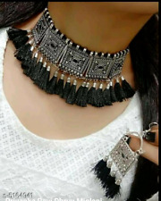 Ethnic Bollywood Style Design Silver Oxidized Choker Necklace Indian Jewelry Set for sale  Shipping to South Africa