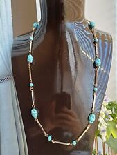 Beautiful Vintage Gold Bar Link And Turquoise Glass Beaded Necklace for sale  Shipping to South Africa