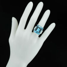 Trap-Cut 25.65CT Aquamarine With 1.33CT Clear CZ Accents Huge Party Fashion Ring for sale  Shipping to South Africa