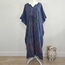 The Fox and the Mermaid Dress Womens OS Bohemian Maxi Kaftan Boho Blue Floral  for sale  Shipping to South Africa