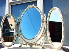 VINTAGE WHITE & GOLD FREE STANDING TRIPLE LOUIS STYLE DRESSING TABLE MIRROR for sale  Shipping to South Africa