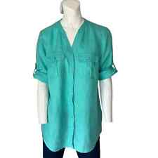 Blusa túnica de linho NICOLE MILLER ORIGINAL botão frontal aba rolo verde tamanho G comprar usado  Enviando para Brazil