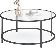 VASAGLE Round Coffee Table, Glass Table with Metal Frame, Tempered Glass Bedside, used for sale  Shipping to South Africa