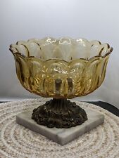 Vintage Made in Italy Marble, Brass, & Amber Glass Pedastal Compote Fruit BOWL for sale  Shipping to South Africa