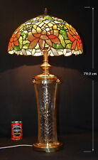 Vintage 1950s Tiffany type tall Brass Cut-glass lamp, stained leaded glass shade usato  Spedire a Italy