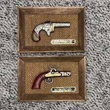 2 Vintage Gun Art Derringer Pistols Wooden Plaque From KI Japan 3-D for sale  Shipping to South Africa