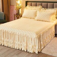 Colchas de veludo acolchoadas de renda com babado grosso capa de cama saia com 2 fronhas comprar usado  Enviando para Brazil