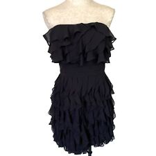 Pronovias Barcelona Womens Cocktail Dress Size 6 Silk Ruffle Crepe Zipper Black for sale  Shipping to South Africa