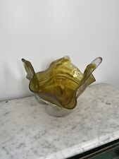 Signed Art Glass Handkerchief Gold Ribbons Pedestal Bowl Vase for sale  Shipping to South Africa