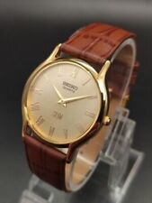 Seiko Slim Quartz Gold Face Roman Figure Brown Band Made Japan  Men Wrist Watch, used for sale  Shipping to South Africa