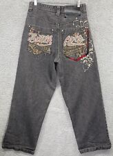 Vtg SouthPole Wide Leg Baggy Y2K Skate Jeans Black Denim Embroidered 34 Red Chek, used for sale  Shipping to South Africa