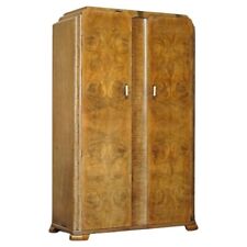 LARGE ANTIQUE ART DECO CIRCA 1930'S SATIN WALNUT DOUBLE WARDROBE PART OF SUITE for sale  Shipping to South Africa