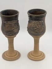 Stoneware Goblet Set Of 2 Handcrafted And Signed Z With Applied Ship Plaques, used for sale  Shipping to South Africa