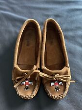 Tan Suede Ladies Minnetonka Moccasins Shoes Flats for sale  Shipping to South Africa