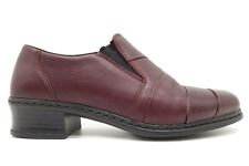 Rieker Burgundy Leather Dress Casual Slip On Block Heel Shoes Women's 5 myynnissä  Leverans till Finland