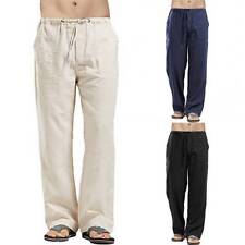 Mens Cotton Linen Pants Sports Work Drawstring Elasticated Casual Loose Trousers for sale  UK