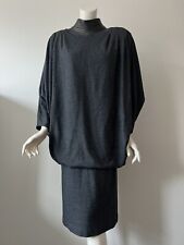 VTG Daymor Couture Neiman Marcus Gray Bat Wing Leather High Mock Neck Dress 14 for sale  Shipping to South Africa