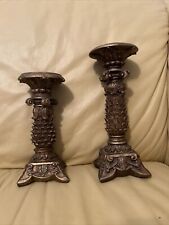 2 Elements Ornate Collectible Gold Rococo Syroco Pillar Candle Holder Pedestals for sale  Shipping to South Africa
