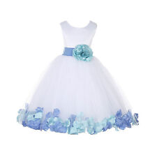 Wedding White Tulle Flower Girl Dress Mixed Rose Petals Recital Pageant Princess for sale  Shipping to South Africa