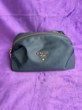 PRADA Gold Logo Blue Nylon Cosmetic Pouch Bag Travel Cases for sale  Shipping to South Africa