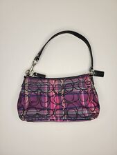 Bolsa de mão COACH rosa roxa tartan xadrez glitter papoula assinatura pequena LEIA comprar usado  Enviando para Brazil