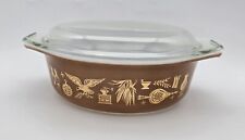 Vintage Pyrex Early American 043 Oval Casserole with Lid Gold Eagle Corn for sale  Shipping to South Africa