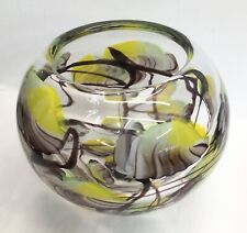 Heavy Studio Art Glass Bowl Vase Swirl Yellow Vintage Contemporary 22cm Diameter, used for sale  Shipping to South Africa