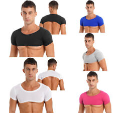 Mens Round Neck T-Shirt Casual Gym Tops Clothing Crop Top Rave Party Club-wear for sale  Shipping to South Africa