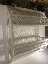Vintage White Painted Wicker Wall Shelf Cottagecore French Country Farmhouse for sale  Shipping to South Africa