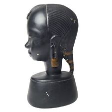 Mid Century Black & Copper Painted Chalkware Plaster Tribal Bust  7", used for sale  Shipping to South Africa