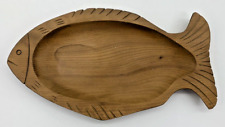 Vintage Fish Tray Dish Platter Server Hand Carved Solid Wood Shape 10” Long USA for sale  Shipping to South Africa
