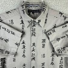 Tommy Hilfiger Shirt Mens Medium Gray Asian Symbol Polo Chinese Phrases Fearless for sale  Shipping to South Africa