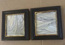 Pair Of Small Wooden Reeded Picture Frames , Black &Gold, Glass & Marble Paper, used for sale  Shipping to South Africa