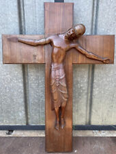 95x70cm Grand Christ Bois Sculpté Art Deco Design Moderniste Crucifix Église comprar usado  Enviando para Brazil