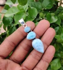 Natural Larimar Pear Cut Solid 925 Sterling Silver Pendant Women Jewelry H649, used for sale  Shipping to South Africa