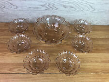 7 Piece Dessert Bowl Set Of Pink Art Deco Glass  for sale  Shipping to South Africa