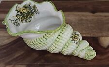 Vintage Bassano Porcelain Cornucopia Planter Trinket Dish Green Floral Italy, used for sale  Shipping to South Africa