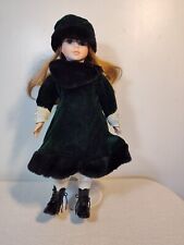 17" Porcelain Doll On Stand W/ Green Velvet Overcoat & Matching Hat Black Shoes for sale  Shipping to South Africa