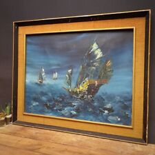 Vintage Framed Hong Kong Oil Painting Canvas Signed Large Mid Century Junk Ships for sale  Shipping to South Africa