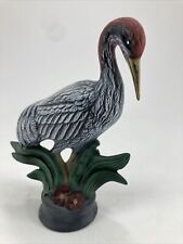 Crane Ceramic Figure Gray Red Head Pedastal Grass Flowers 6.5" x 4.5" for sale  Shipping to South Africa