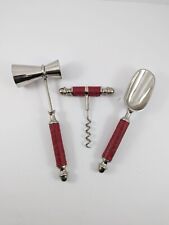 Stainless Steel Bar Tools w/ Red Leather Handles Vintage Barware - 3 Pieces for sale  Shipping to South Africa