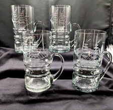 Set of 4 Vintage Etched Glass Beer Mugs Steins Nautical Sailboat Ship for sale  Shipping to South Africa